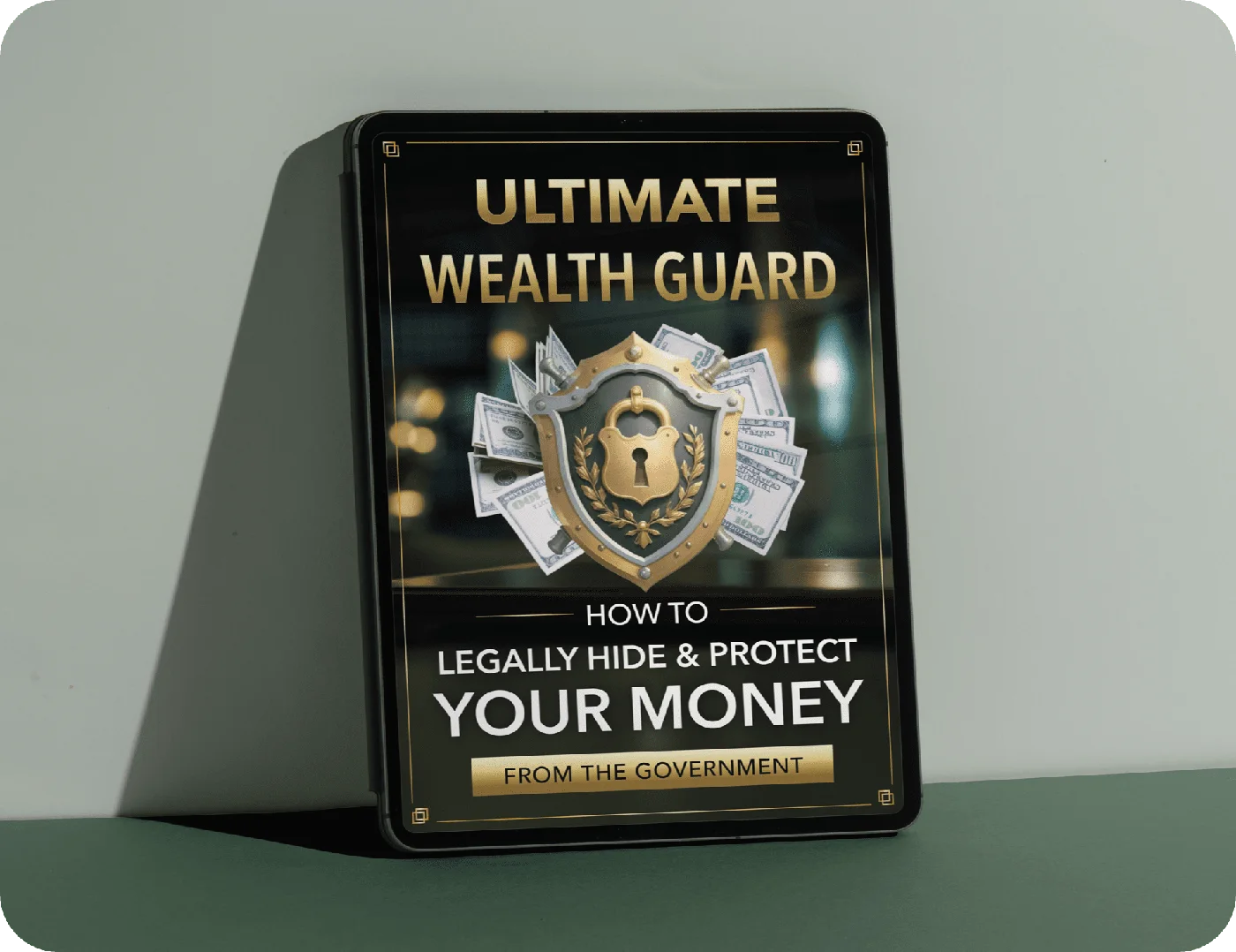 Ultimate Wealth Guard ebook cover shown on a tablet